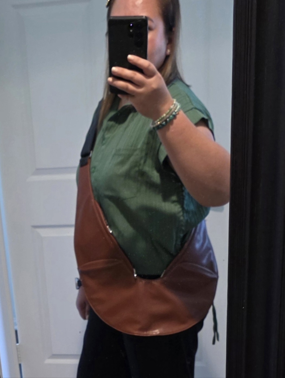 Black And Brown Crescent Crossbody Bag - Leather Sash Bag - Picture 10 of 10